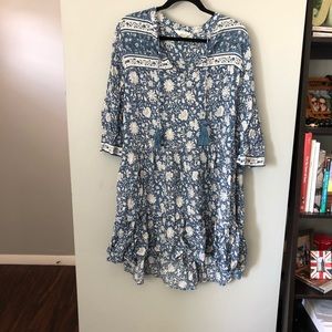 H&M tiered blue & cream floral shift dress